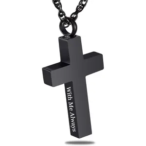 2 Pcs Cremation Cross Necklace for Ashes Cross Urns Locket Pendant Ashes Holder Stainless Steel Memorial Jewelry-With Me Always