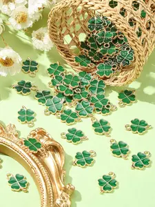 50pcs Lucky Four-Leaf Clover Charm Pendants Shamrock Hanging Charms Four Petal Lucky Leaf Pendant Charm DIY Jewlery Accessories for St.Patrick Day Jewelry Making