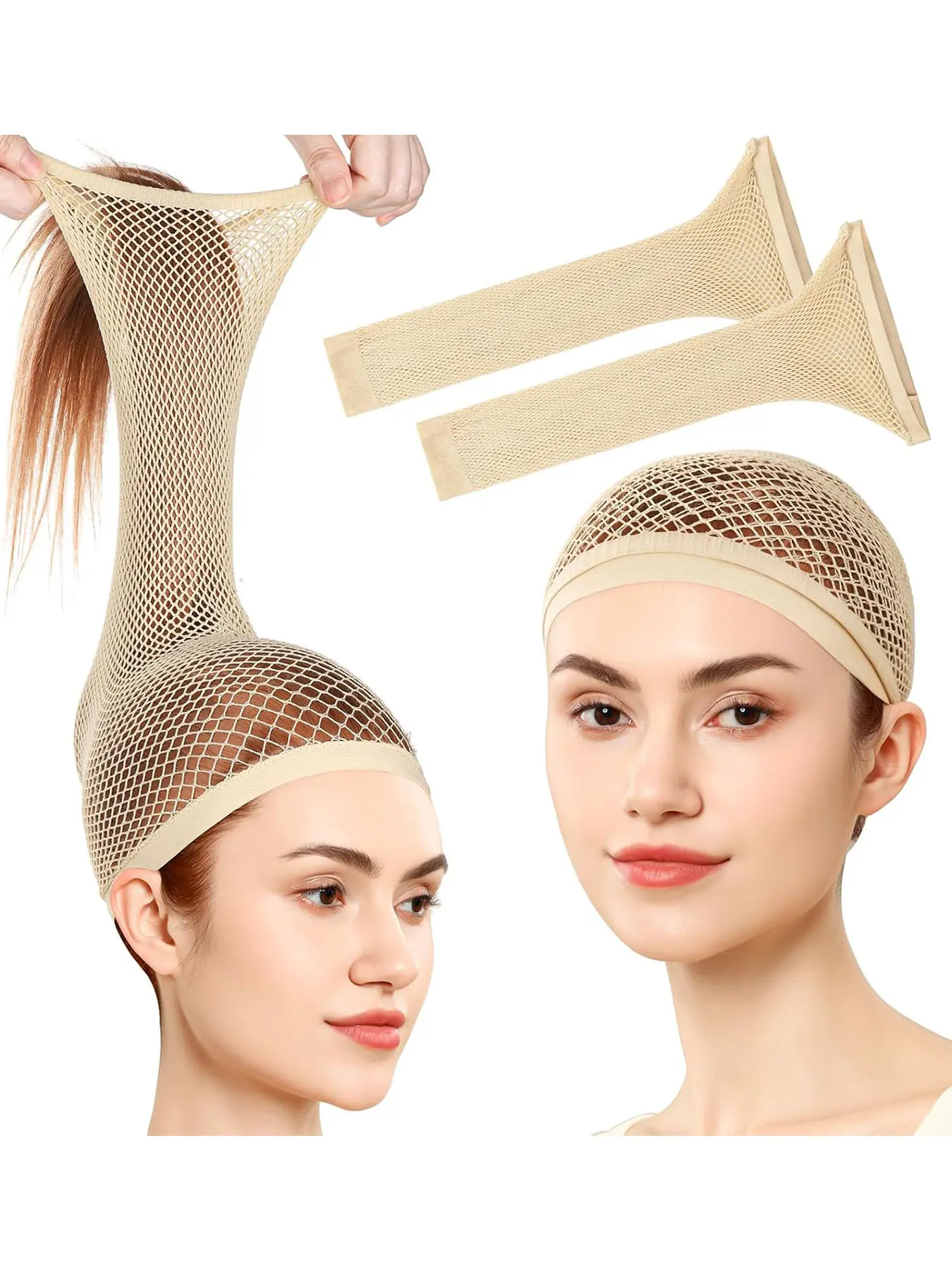 New Upgrade Wig Cap, 30cm Large Mesh Hair Net for Long Hair, Non-Slip Nylon Wig Grip Cap for Women, Light, 2pcs for Halloween & Cosplay, Wig Cap With Grip Band