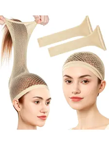 New Upgrade Wig Cap, 30cm Large Mesh Hair Net for Long Hair, Non-Slip Nylon Wig Cap for Women, Light, 2pcs for Halloween & Cosplay