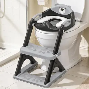Potty Training Seat with Step Stool Ladder for Toddlers Boys Girls Comfortable Safe Toilet Seat with Anti-Slip Pads (8898 Black)