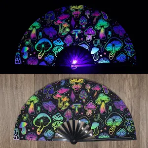 1pcs Trippy Mushroom Folding Fan, Reflective Rave Hand Fan, Music Festival Party Prop