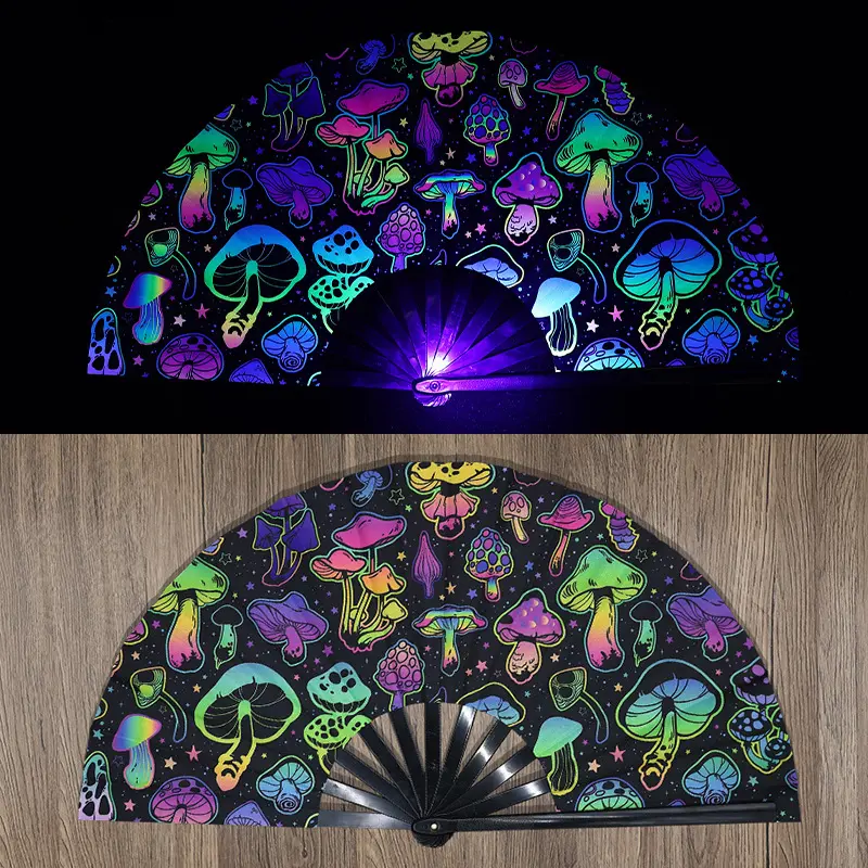 1pcs Trippy Mushroom Folding Fan, Reflective Rave Hand Fan, Music Festival Party Prop