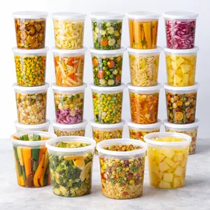 Plastic Food Storage Container with Lid, clean Round, 32 oz, Deli Container, Restaurant Grade. 24 SETS Microwave & Freezer Safe BPA-free Leakproof Meal Prep Soup Containers,