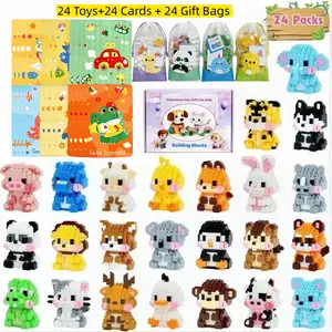 Valentine's Day Gifts for Kids 24 Packs Mini Building Blocks with Cards for School Classroom Unisex Development Memory Training Observation Toys f1 steering wheel Animal   brick,fun gifts,  brick sets, bricks and minifigs anniversary STEM Lights flower
