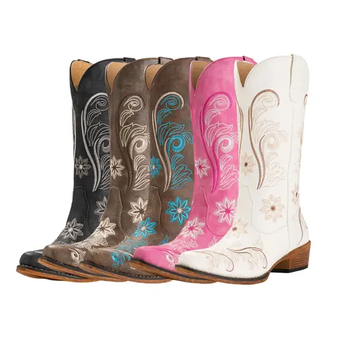IUV Cowboy Boots For Women Mid Calf Western Boots Cowgirl Pull-On Tabs Pointy Toe Boot