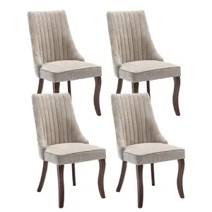 Modern Dining Chairs Set of 2/4/6, Tall Back Side Chair, Linen Channel Tufted Kitchen Dining Room Chair with Curved Solid Wood Legs,For Kitchen and Dining Room dinning chair,Comfortable Fabric Upholstered Dining Chair for Dining Room,Living Room