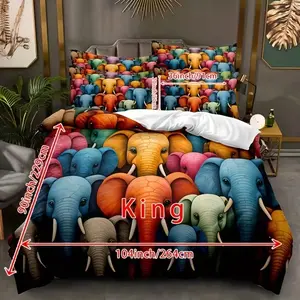 Three-Piece Elephant Print Bedding Set, Includes Fitted Sheet & Pillowcases, Soft Microfiber Fabric, Ideal Bedroom Decor
