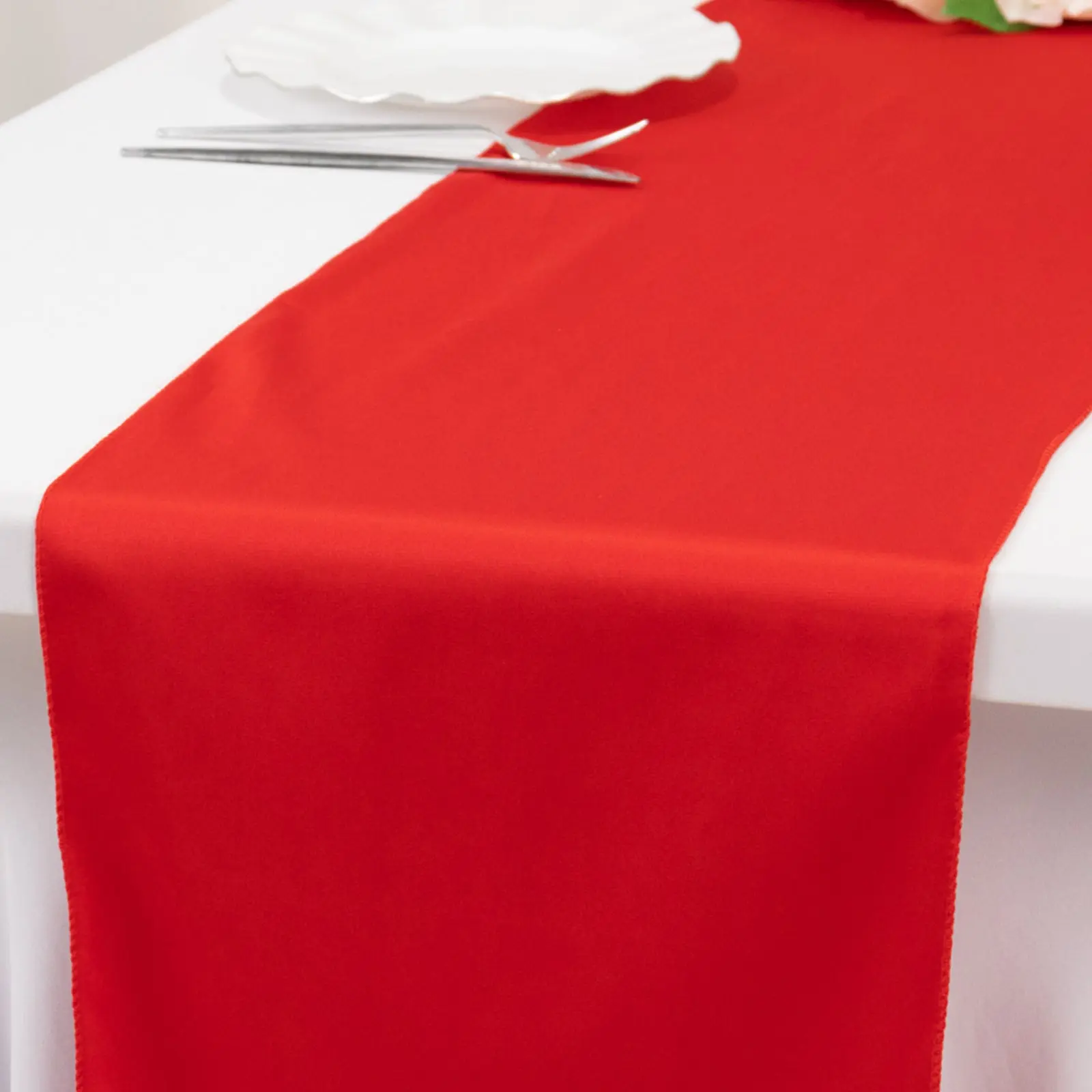 Red Solid Scuba Polyester Table Runner (12"x108") - Non-Customised, Wrinkle Resistant Kitchen Linen, Machine Washable, Dryable for Easy Care, Parties, Events, Banquet Halls