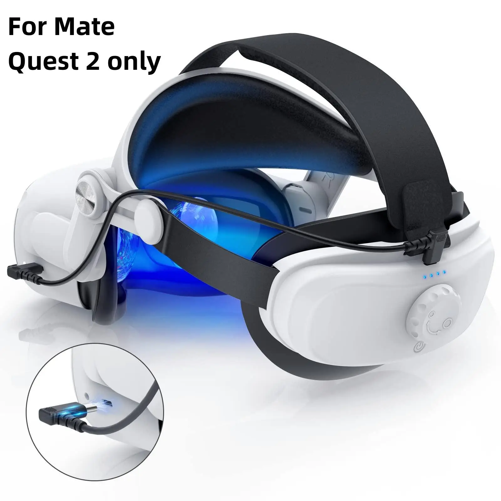 YOGES VR Rechargeable Battery Head Strap for Meta Quest 2: Adjustable, Soft Foam, and Skin-Friendly PU. Extends Playtime and Enhances Comfort.