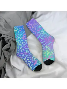 1 Pair Hip Hop Retro Neon Rainbow Leopard Print Crazy Men's compression Socks Unisex Harajuku Seamless Printed Funny Novelty Happy Crew Sock
