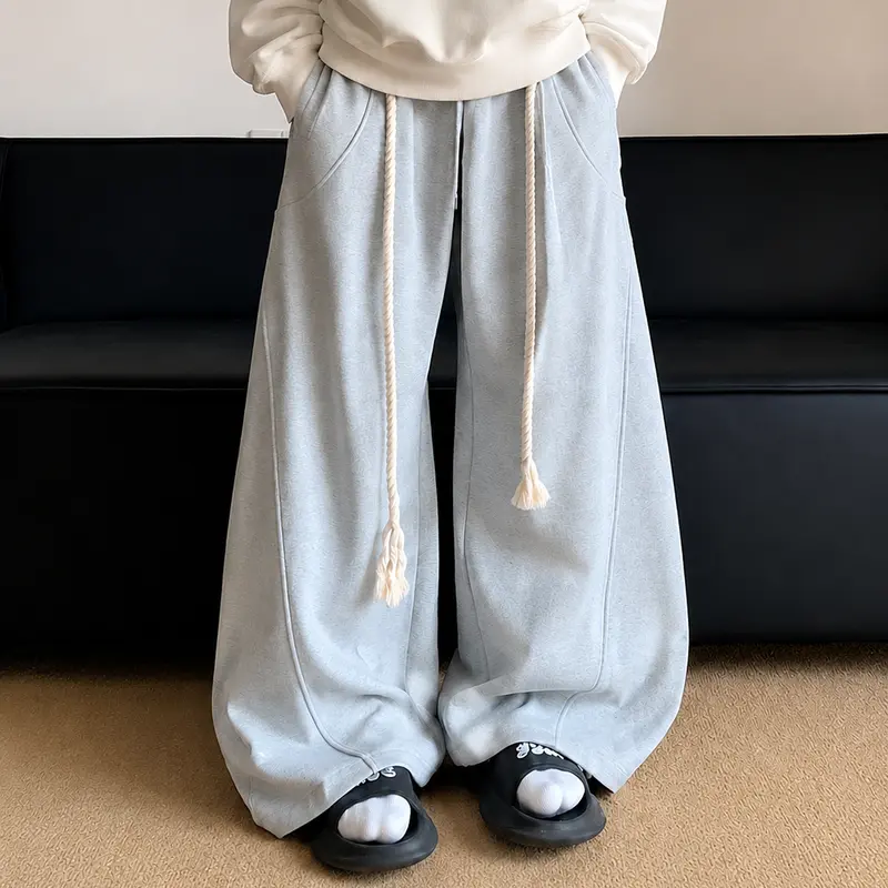 HEYKESON Men's Knitting Oversized Wide-Leg Track Pants - Rope Drawstring, High-Street Hip Hop Style, All-Season Below-Ankle Drape Lounge Activewear, S-5XL Sizes