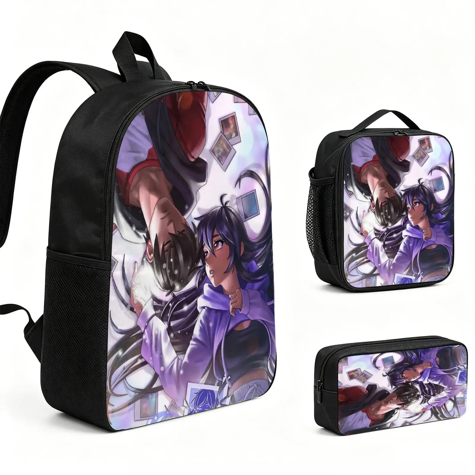 aphmau Backpack 3pcs Set with Vibrant Print, Durable School Bookbag with Insulated Lunch Tote and Pencil Bag for Teens Boys Girls, Multi-Functional Laptop Travel Daypack Gift for Kids L-177