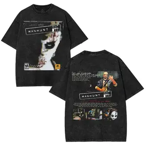 Manhunt PS2 Unisex Acid Washed vintage T-Shirt, Graphic Tee, Game Lover, 2 sided Printed Unisex Washed T-Shirt RPG graphic tees game merch Cotton Streetwear Top oversized tshirt men