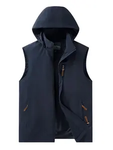 Men's Hooded Down Vest, Nylon Ultra-Light and Warm, Waterproof Design, Multiple Pockets, Casual Fitted Style, Fall & Winter Wear