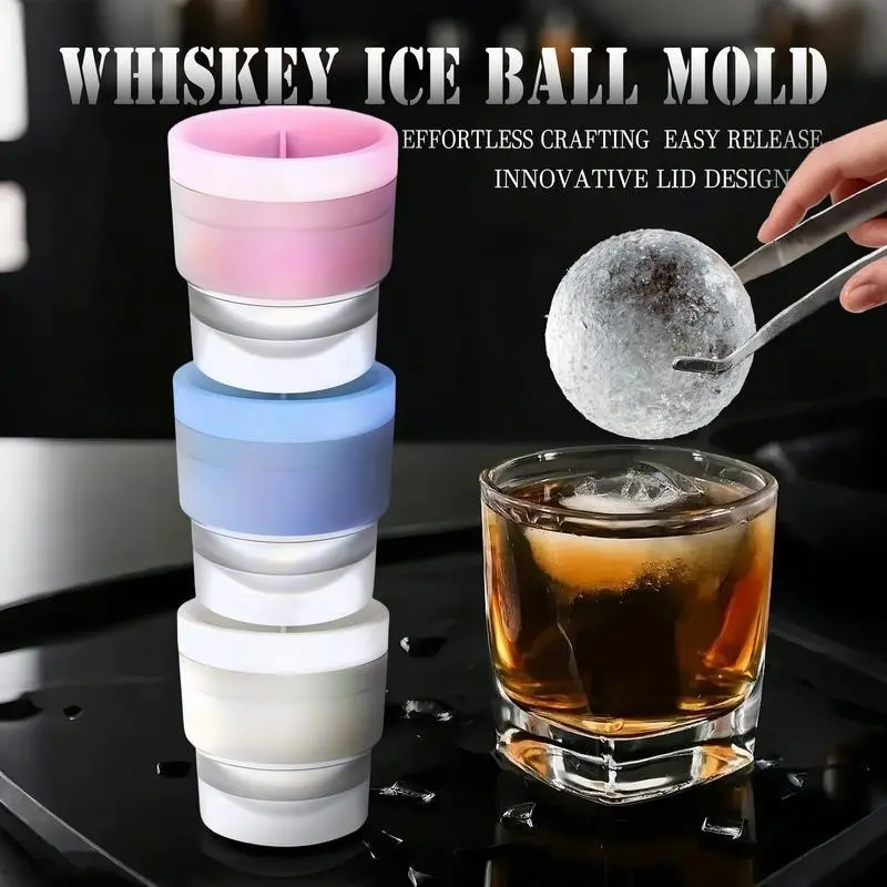 Ice Ball Molds - Set of 6, Round Ice Cube Molds, 2.5-Inch Spherical Ice Cubes for Whiskey, Cocktails, Bourbon Cocktail Ice Cube Mold Kitchen Utensils, Home Bar Accessories, Drink Accessories
