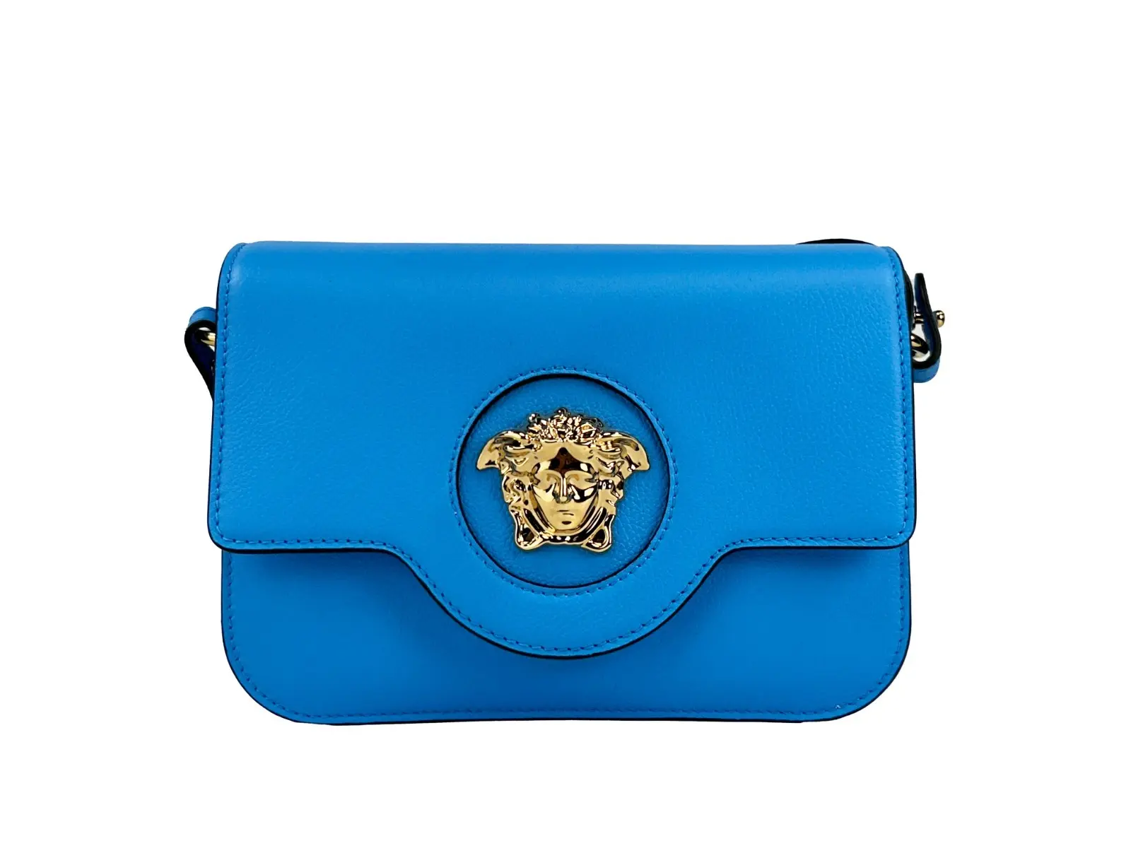 Pre-owned VERSACE Leather Crossbody bags La Medusa Blue Shoulder Crossbody Bag Women's Purse