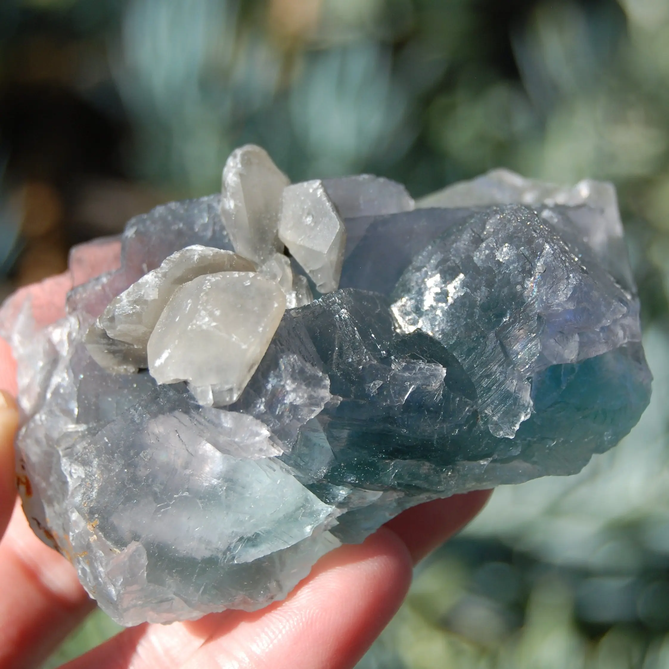 3in 258g Teal Cubic Fluorite Crystal Cluster with Calcite