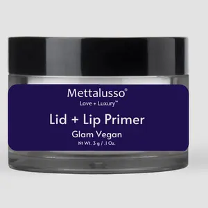 Mettalusso Glam Vegan Lid & Lip Primer - 3g Lightweight Silky Texture Waterproof Formula for Flawless Finish Makeup Cream Brush Cosmetic Smooth