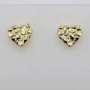 14k gold plated ashion Heart Nugget Style Small Earrings 8mm