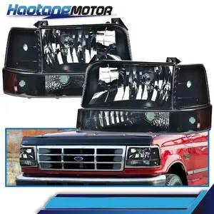 CROSSDESIGN Headlights W/Corner Signal Lamps Fit For 1992-96 Ford F150/250/350 Bronco