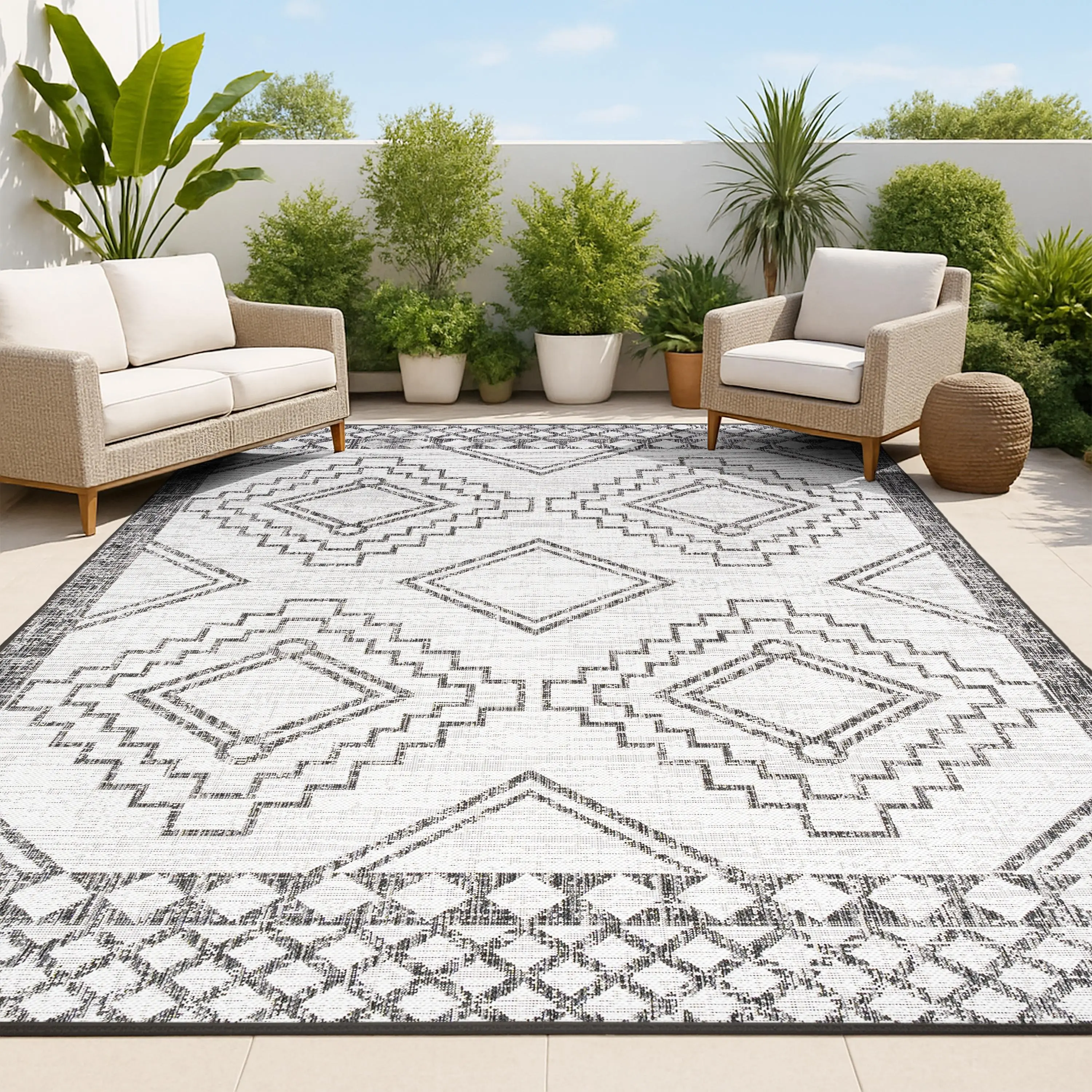 JONATHAN Y Moroccan Diamond Tribal Medallion Polypropylene Indoor/Outdoor Area Rug - Home Decor Rug, Diamond Trellis Design, for Living/Kitchen, Patio, Moroccan Area Rug, Power Loomed
