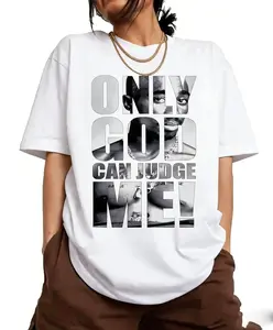 Cotton Short Sleeve Tee Letter Print "Only God Can Judge Me" Shirt.Graphic Tee, Tupac Shakur Shirt, 2Pac Shirt, 90s Merch, Hip Hop 90s Legends Shirt, Rapper Shirt, Rapper Merch Fabric Menswear Top T-Shirt
