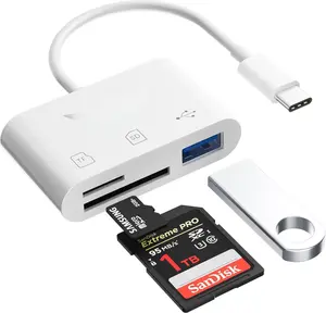 3-in-1 SD Card Reader for  iPad with USB Camera Adapter, Trail  Camera Viewer Supports SD/TF/ SD Card Adapter Dual Slot for iPhone16/15/iPad,OTG