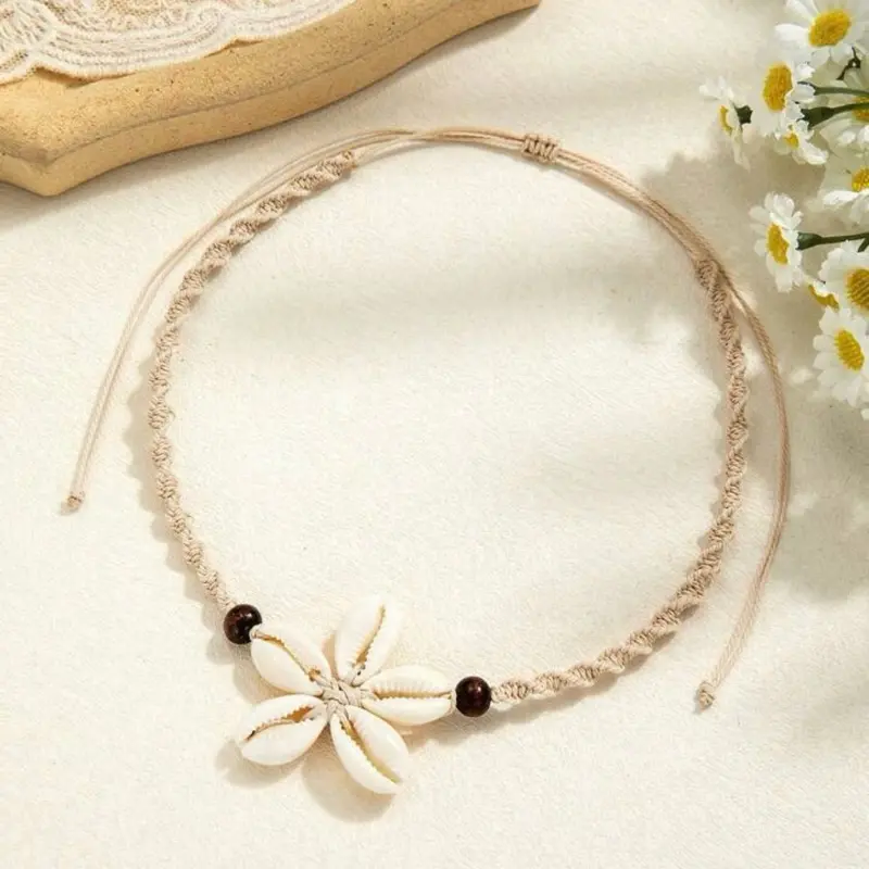 Shelly Necklace - with Unique Flower Design and Beads - As shown in the Image