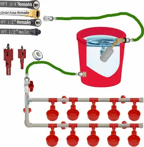 Complete Set Pipeline Automatic Chicken Waterer System,1/2" PVC Pipe Accessories DIY Kit with 2 Hose,Chicken Water Cup,Chicken Waters,Poultry Waterer,Duck Water Feeder for Quail Chicken Duck Goose