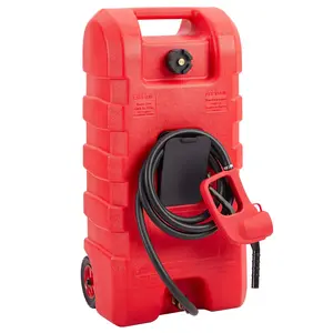 GARVEE 15 Gallon Portable Fuel Caddy with 10Ft Delivery Hose and Wheels, Diesel and Gasoline Fuel Tank for Cars, Mowers, Tractors, and Boats - Red