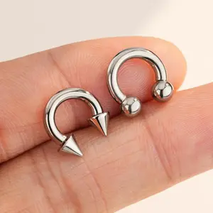 Oufer 10G Titanium Horseshoe Barbell with Spike/Ball Ends Internally Threaded Septum Piercing Ring for Daith Rooks & Septum Jewelry