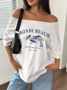 Women's Plain Off Shoulder Tee, Casual Trendy Off Shoulder T-shirt for Summer, Women's Top for Daily Wear, Casual Style Tee
