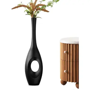 23.6" Black Floor Vase - Donut-Shaped Oval  with Slim 3cm , Modern Tall Decorative Vases for Living Room, Entryway, Office Decor -  Tall Floor Vase