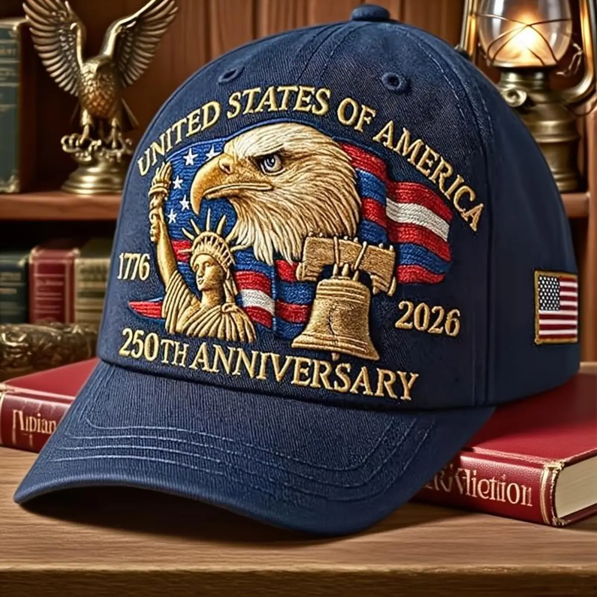 Unisex Classic Wool Baseball Cap - 250th Anniversary 1776-2026 Design, Embroidered Bald Eagle Bird Logo, 50 Stars, 13 Stripes, Adjustable Size, America Printed Baseball Graphic Hat for History Fans, Holiday Events, America Printed Hats, Baseball Graphic H