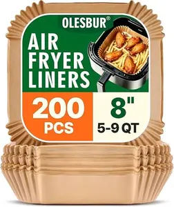 Air Fryer Liners Disposable, 200Pcs 8 Inch Airfryer Paper Liners, Unbleached Parchment Paper for Air Fryer Basket, Non-Stick Air Fryer Accessories, Liners for Baking, Parchment Paper Sheets