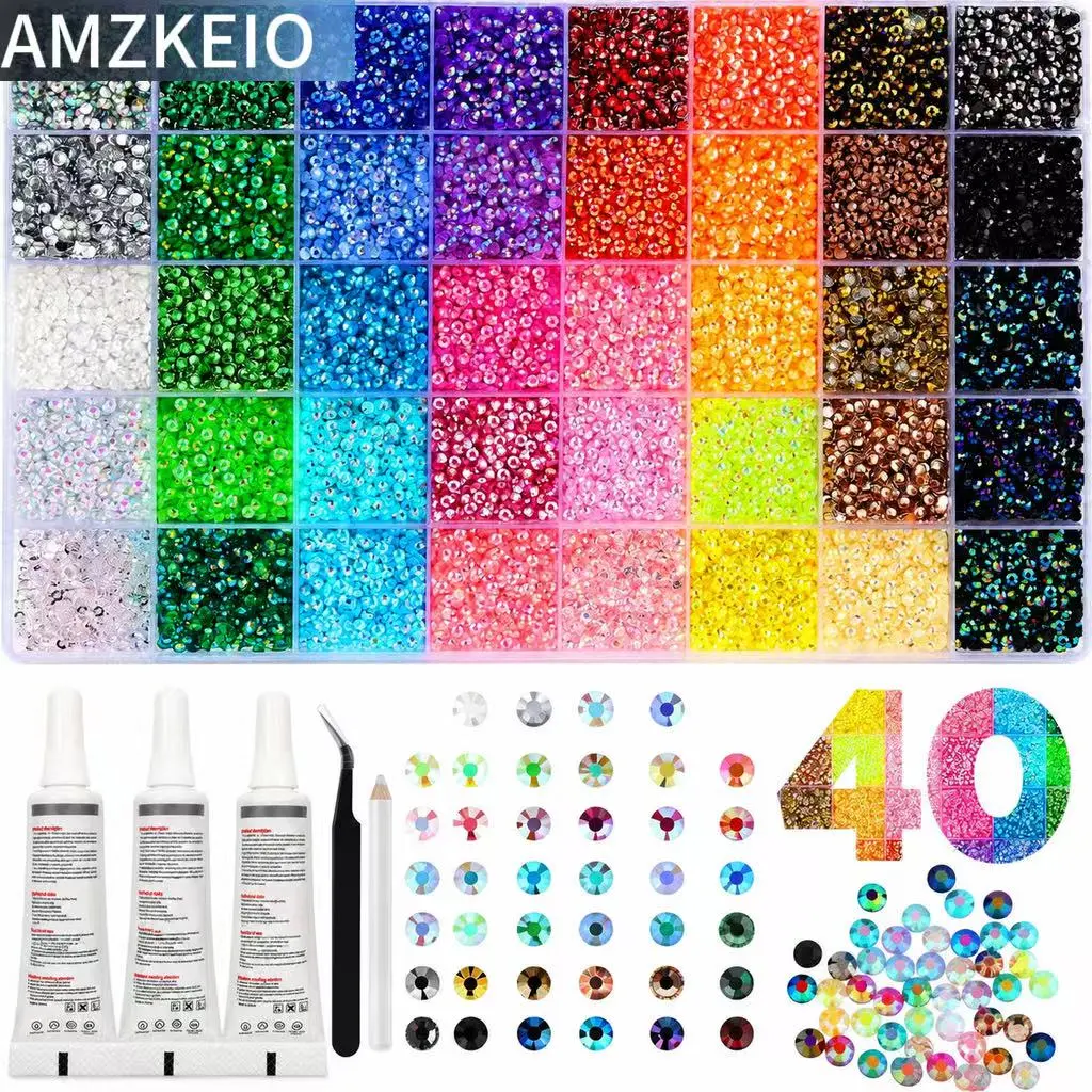40000Pcs Flatback Rhinestones Bedazzling Kit, 3mm AB Coated Resin Gems in 40 Vibrant Colors for Nail Art Design & DIY Crafts, Diy Bedazzling Rhinestones, Bling Rhinestone Kit, 40 Colors-40000Pcs