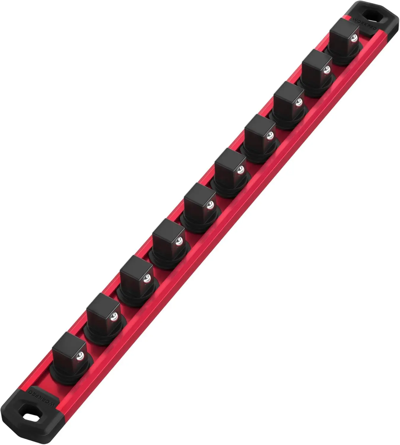 Magnetic Socket Organizer, 3/8-Inch Drive Aluminum Alloy Sockets Rail, Heavy Duty Sockets Holder, Socket Rack Kit 3/8-Inch x 10 Clips (Red)