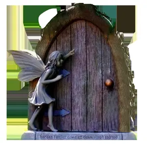 Wall Mounted Art Deco Resin Fairy Door Statue - Angel Figurine Floral Theme Sculpture for Home, Living Room, Fireplace Decoration - Thanksgiving Outdoor Decor without Electricity