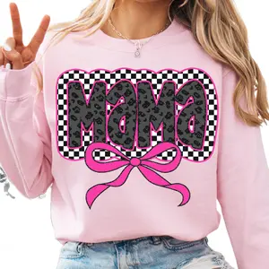 Glitter Pink Mama Coquette Bow Shirt, Mama Checkered Tee, Mama Varsity Sweatshirt, Pink Mama Leopard Hoodie, Unisex Crewneck Pullover Tee, Classic Streetwear