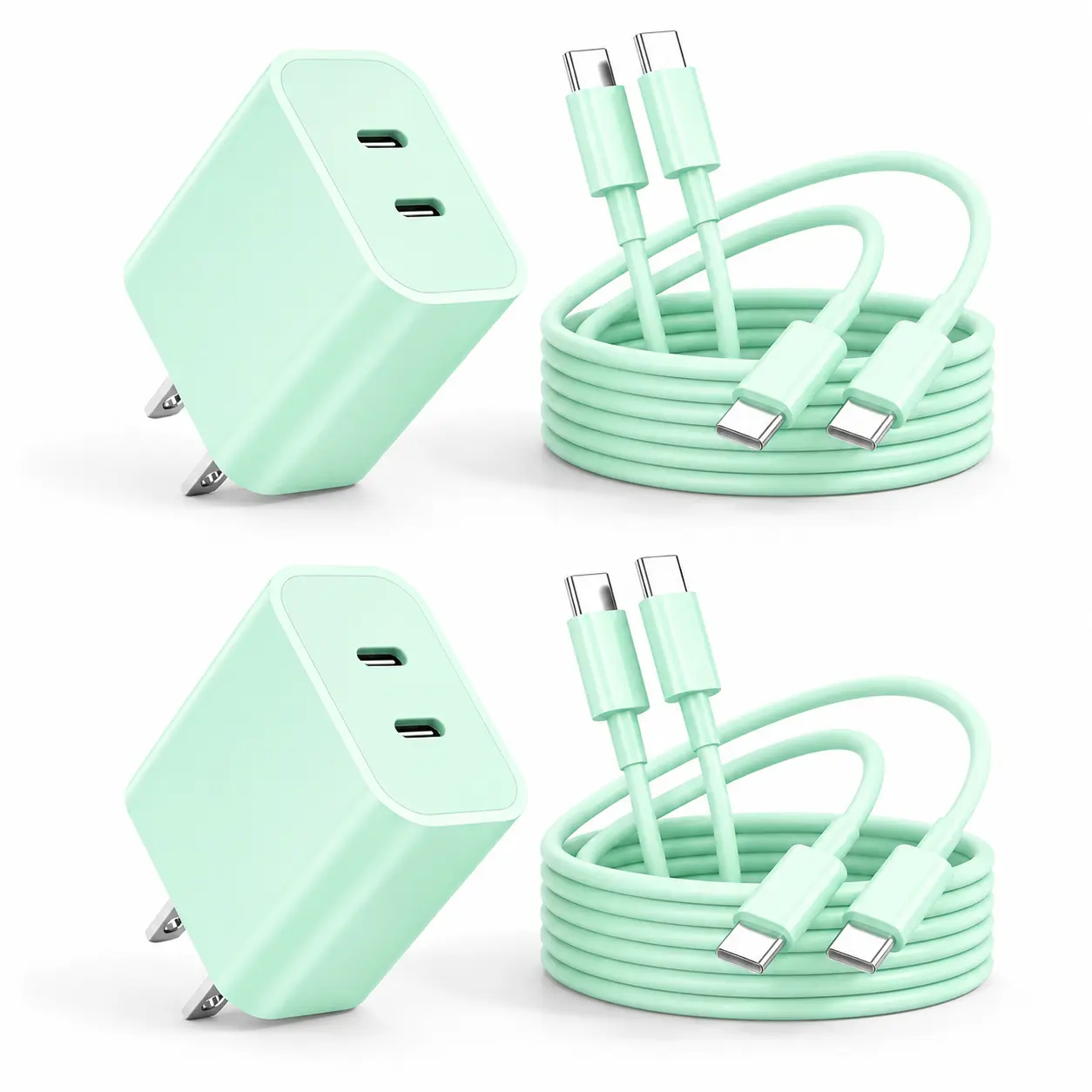 Dual Port USB C Fast Charging Block，Type C Wall Charger Plug ,6ft USB-C cable,for iPhone17/16/15 Pro Max/Plus/Xs Max/XR/X,iPad Pro(20W) Green