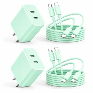 Dual Port USB C Fast Charging Block，Type C Wall Charger Plug ,6ft USB-C cable,for iPhone17/16/15 Pro Max/Plus/Xs Max/XR/X,iPad Pro(20W) Green