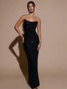 Elegant Sequin Embellished Dress For Women, Suitable For Formal Banquet, Cocktail Party, Nightclub, Birthday Party,Party Dress,Sequin Dress, Black Dress,Dresses For Women Elegant,Black Dress,Valentine's Day,Valentine Outfits For Women