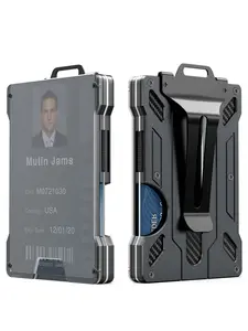 Men Wallet RFID Blocking Minimalist Stylish ID Holder Trifold Card Holder Aluminum Metal Card Holder Wallet With Easy-Show ID Window Lanyard Hole Wallet for Men Aluminum Wallet Metal Clip RFID Blocking Wallets