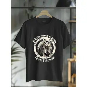 I Have More Tattoos Than Friends T-Shirt| S-5XL Unisex 180g 100% Cotton Tattoo Artist Ink Graphic Tee, Viral 2026 Trending Tattoo Studio Casual Short Sleeve Gift Shirt for Ink Enthusiasts