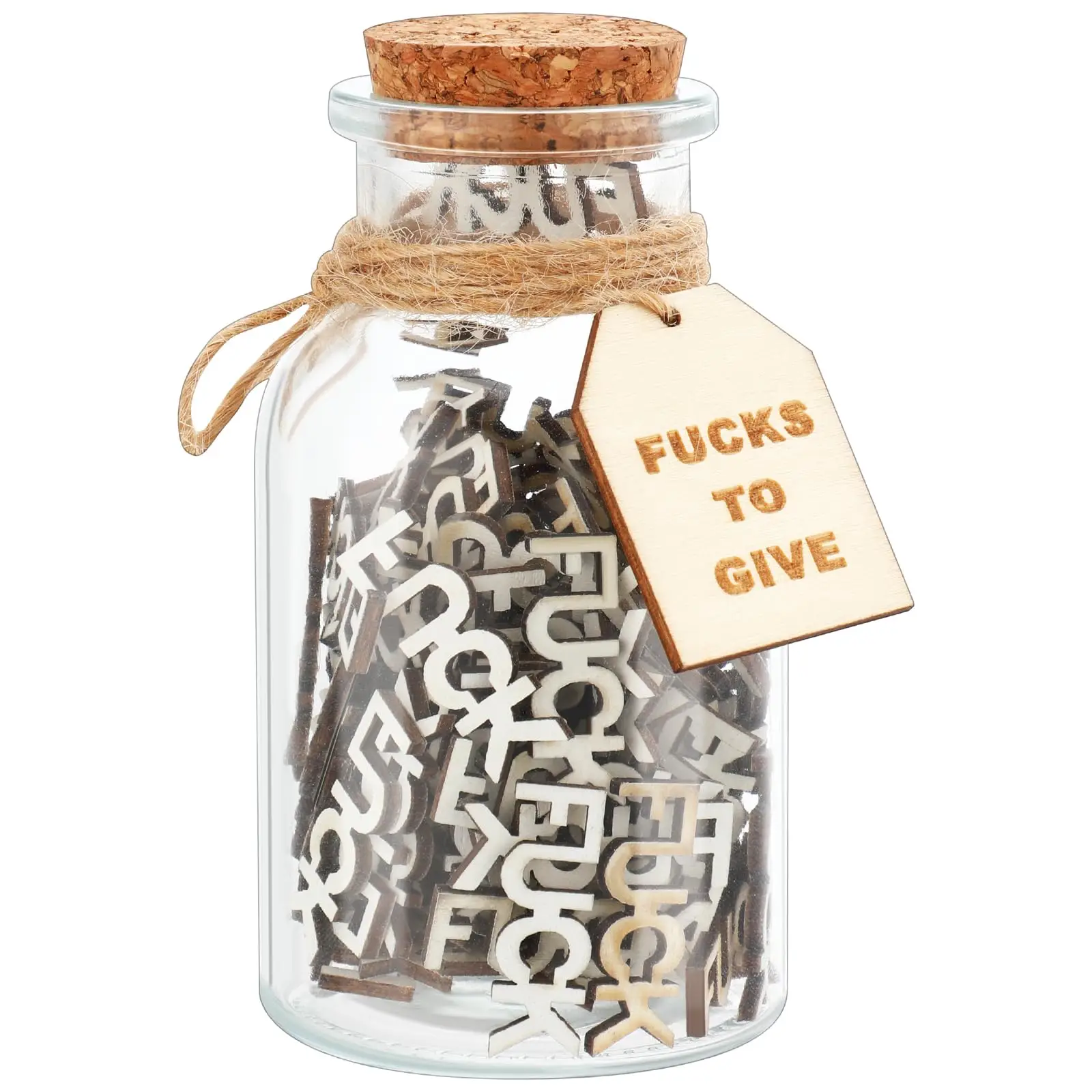 fuck jar（5oz）Gift Jar,Fucks to Give,Fuck Wooden Cutout Letter Piece Bad Mood Vent Spoof Birthday Day,Holiday, Thanksgiving Christmas Gifts to Friend,g