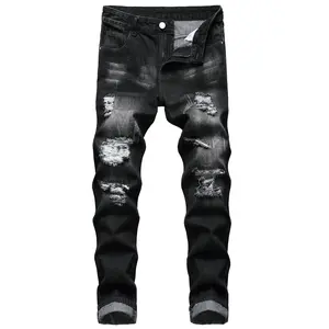 Mens Ripped Jeans, Distressed Destroyed Slim Fit Straight Leg Denim Pants