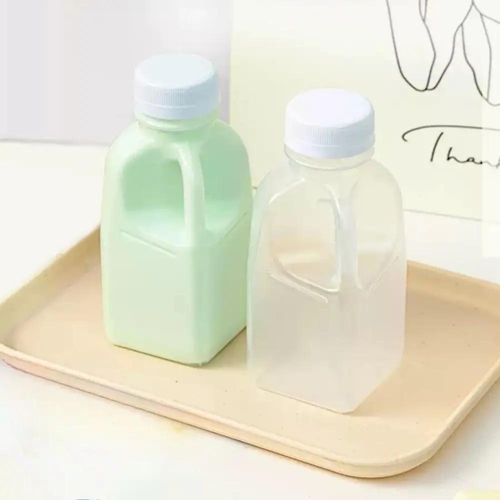 10pcs Mini Reusable Plastic Milk Jug Bottles, Portable Juice Drink Containers with Handle for Home & Travel