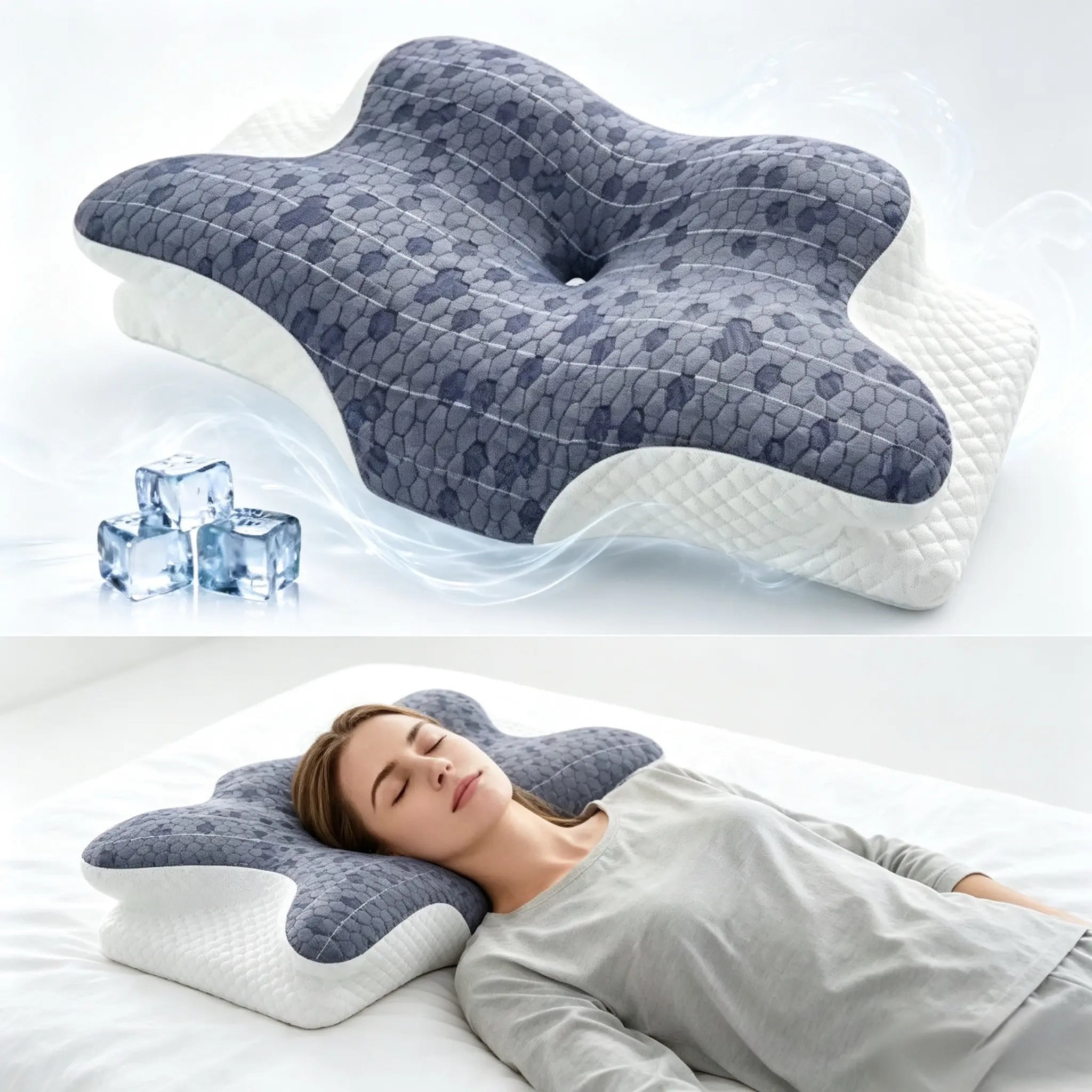 Ergonomic Butterfly Contoured Memory Foam Pillow for Neck Support, Odorless Spine Friendly Bed Pillow for Side, Back & Stomach Sleepers, Cozy Slow Rebound Sleeping Pillow