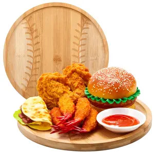2 Pcs Bamboo Baseball Plate Reusable Baseball Party Plate 2 Sizes Baseball Cheese Board Charcuterie Board Serving Tray Dish Platter for Dessert Cake Sports Fans Gifts Birthday Party Supplies